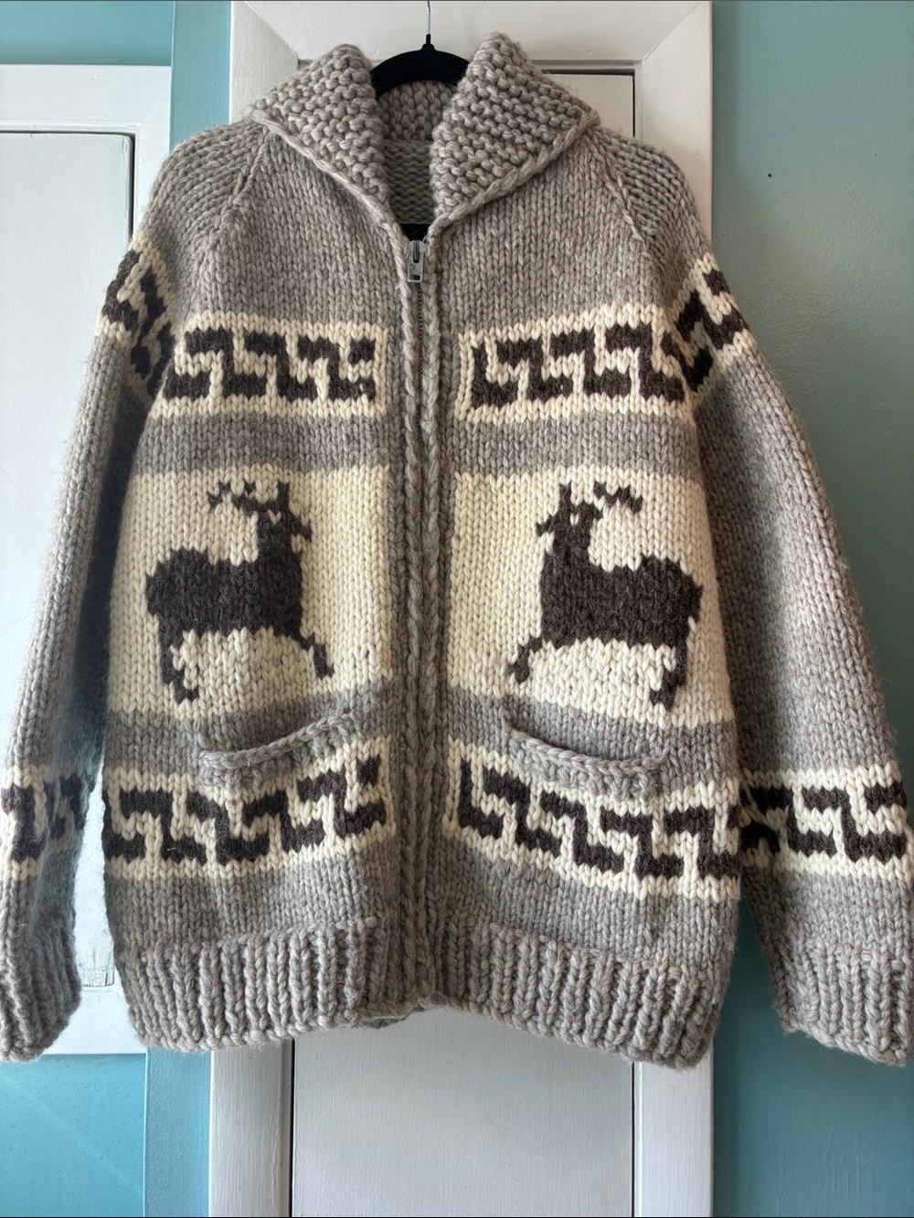 Vintage hand knit 100 percent wool zip cardigan cabin core